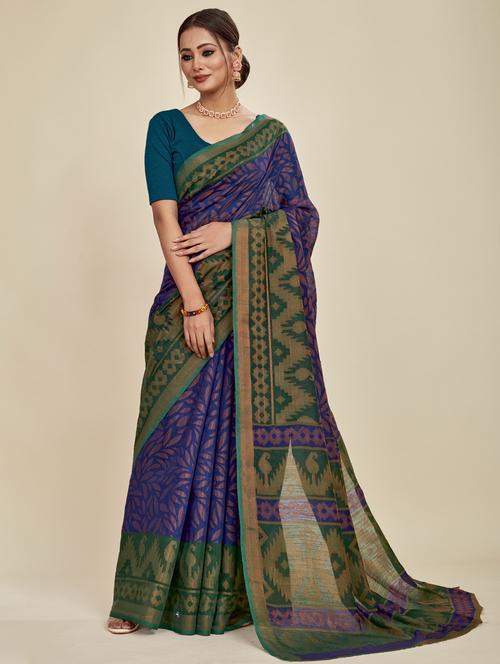 women blue printed saree with blouse - 20707148 - Very Small Image - 1