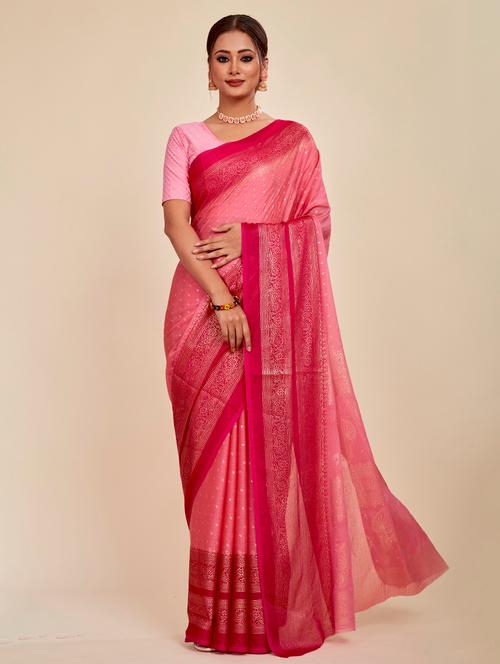 pink chiffon printed saree with blouse - 20707156 - Very Small Image - 1