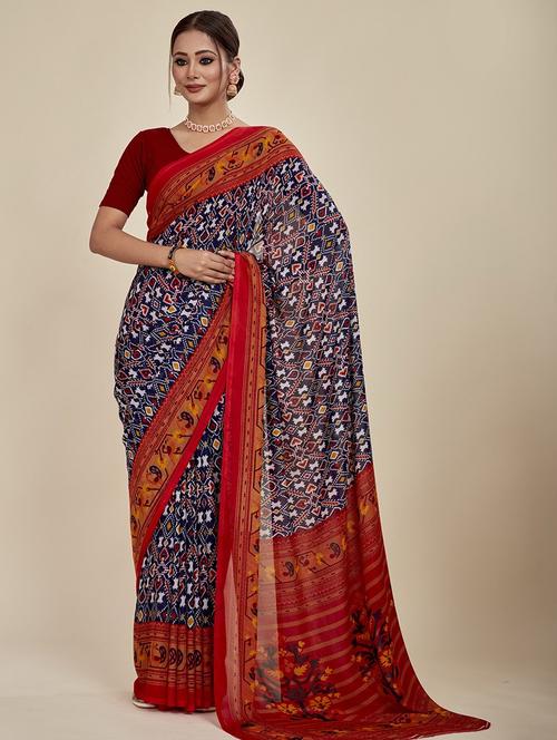 purple georgette printed saree with blouse - 20707165 - Very Small Image - 1