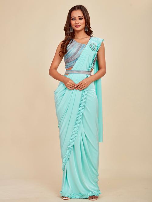 light blue ready to wear saree with blouse - 20707175 - Very Small Image - 1