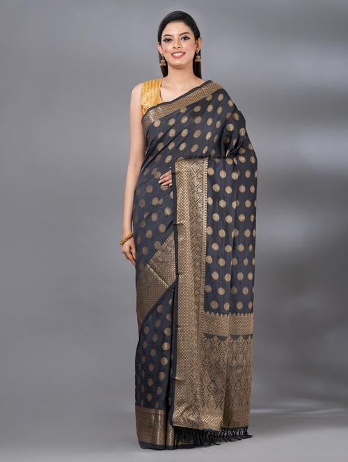 grey self design banarasi saree with blouse - 20707191 - Very Small Image - 1