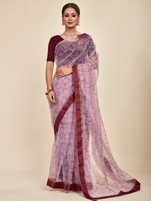 lavender printed saree with blouse - 20707207 - Very Small Image - 1