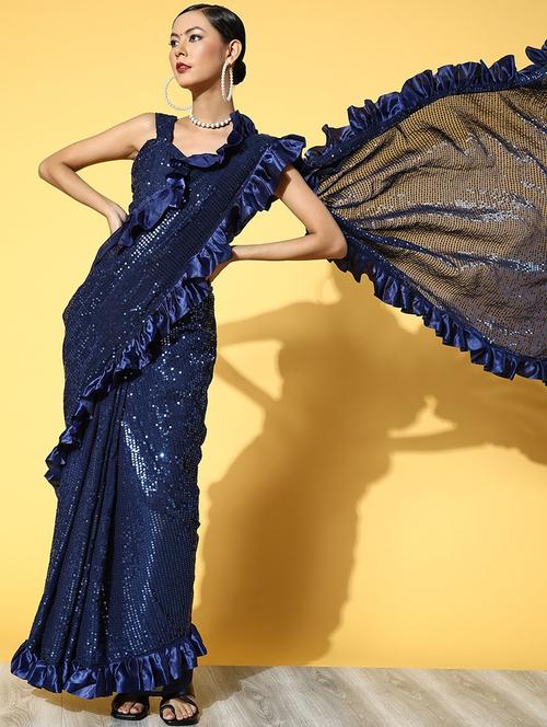 women blue sequin work saree with blouse - 20707230 - Very Small Image - 1
