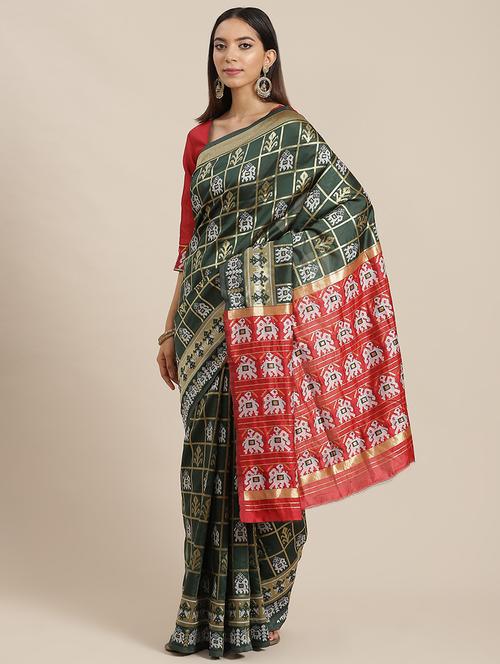 women bottle green patola saree with blouse - 20707259 - Very Small Image - 1