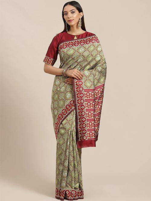 women green patola saree with blouse - 20707263 - Very Small Image - 1