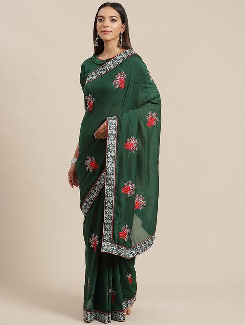women green embroidered saree - 20707272 - Very Small Image - 1
