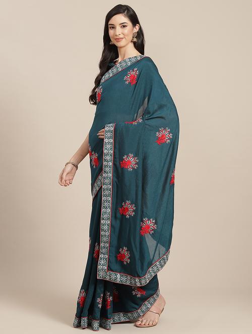 women blue embroidered saree - 20707273 - Very Small Image - 1