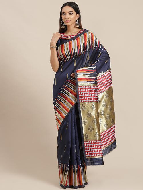 women blue paisley printed saree with blouse - 20707280 - Very Small Image - 1