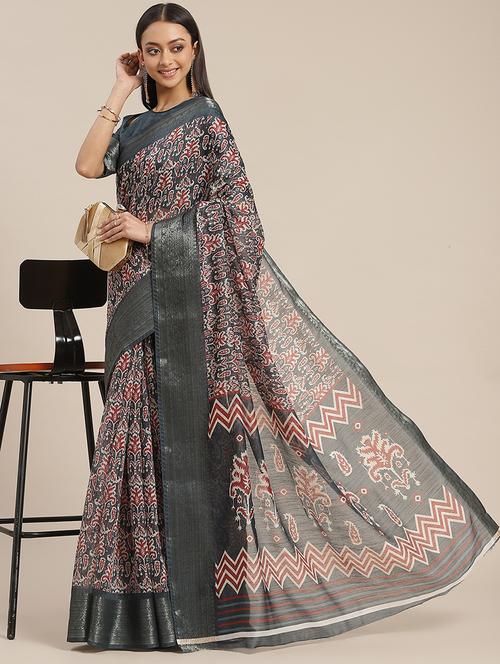 women grey self design handloom saree with blouse - 20707310 - Very Small Image - 1