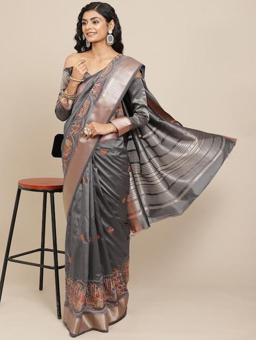 women grey embroidered saree - 20707316 - Very Small Image - 1