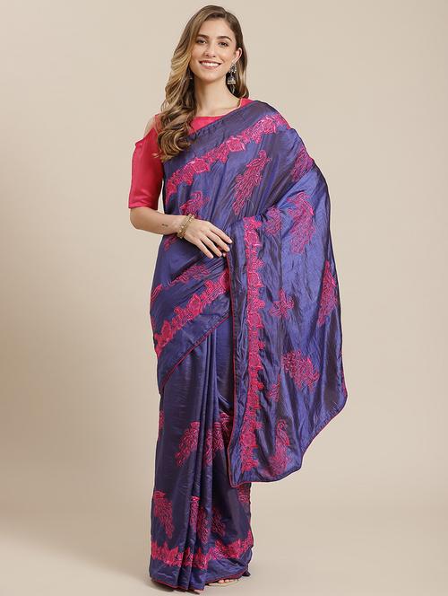 purple embroidered saree with blouse - 20707329 - Very Small Image - 1