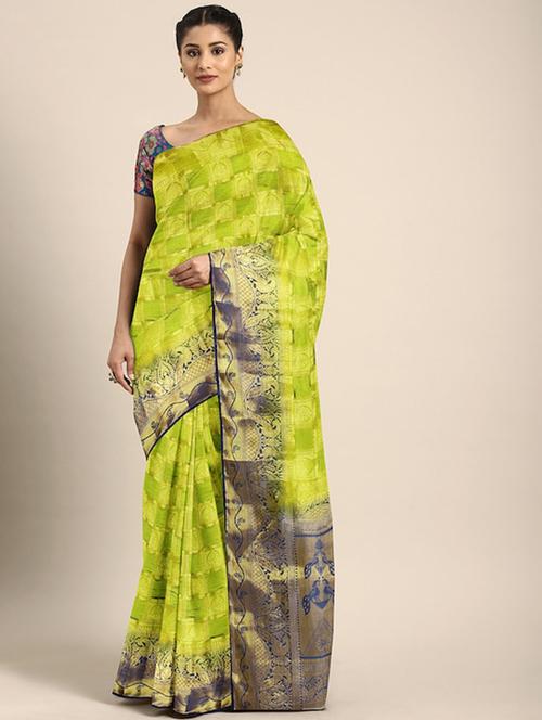 green self design banarasi saree with blouse - 20707337 - Very Small Image - 1