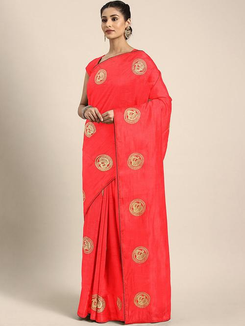 red solid with work saree with blouse - 20707367 - Very Small Image - 1