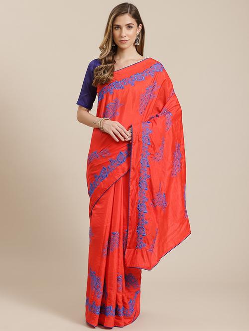 red embroidered saree - 20707368 - Very Small Image - 1