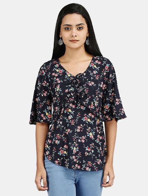 women navy blue floral printed peplum top - 20709408 - Very Small Image - 1