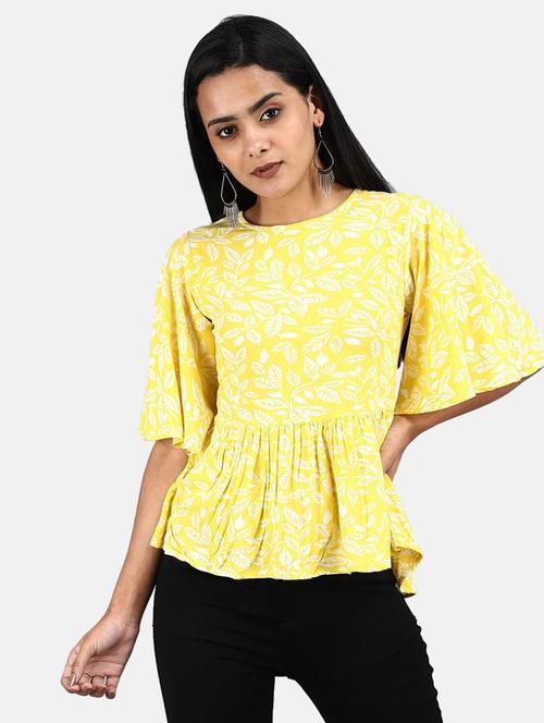 women yellow printed peplum top - 20709418 - Very Small Image - 1