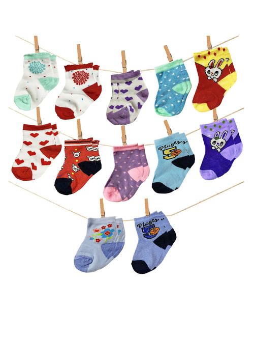 kids set of 12 printed ankle length socks - 20716685 - Very Small Image - 1