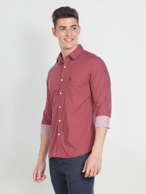 red micro printed casual shirt - 20720143 - Very Small Image - 1