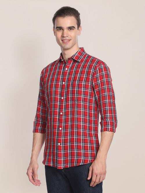 men checkered collared casual shirt - 20720175 - Very Small Image - 1