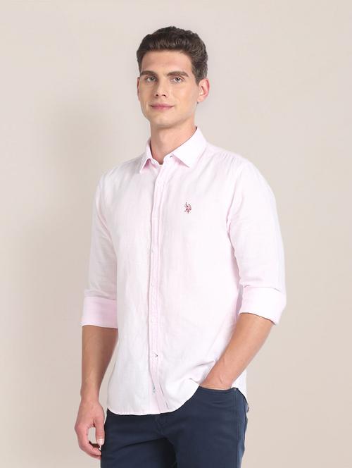pink linen blend casual shirt - 20720340 - Very Small Image - 1