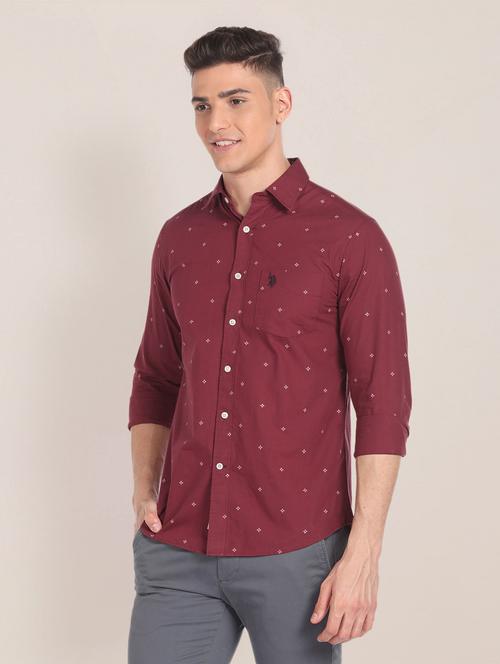 men maroon printed casual shirt - 20720357 - Very Small Image - 1