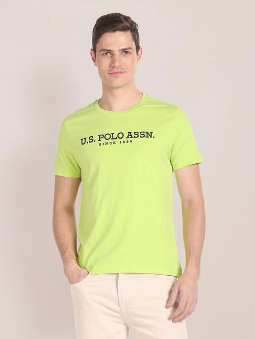 lime cotton blend chest print tshirt - 20720623 - Very Small Image - 1