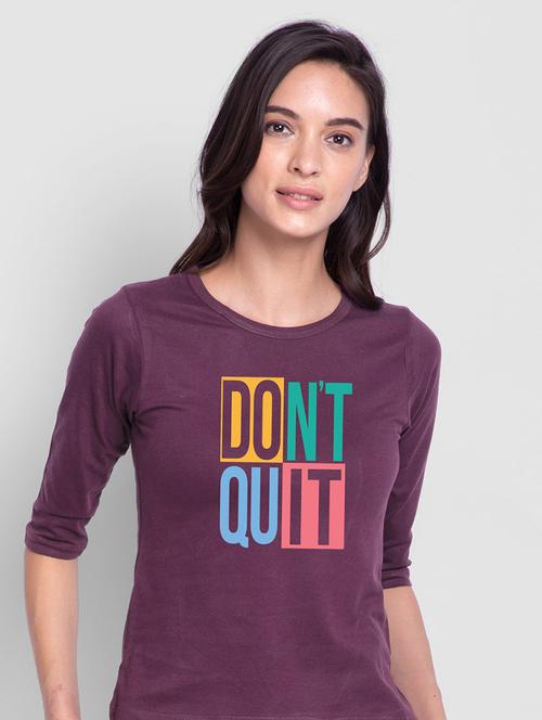 women purple typographic round neck regular t-shirt - 20720788 - Very Small Image - 1