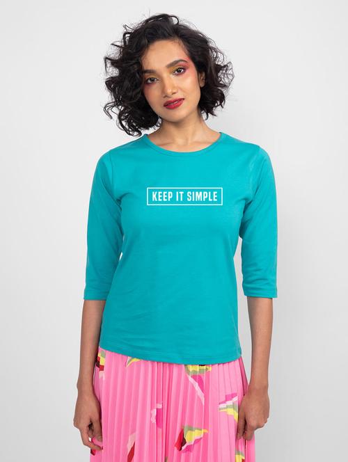 blue chest print round neck t-shirt - 20720807 - Very Small Image - 1