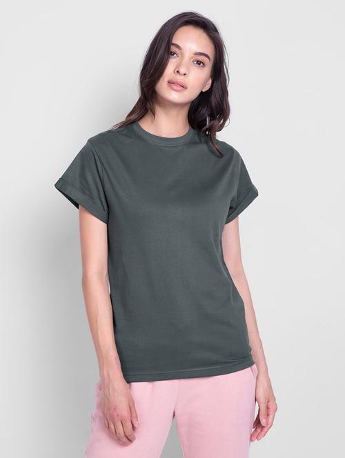 women grey cotton plain t-shirt - 20720820 - Very Small Image - 1