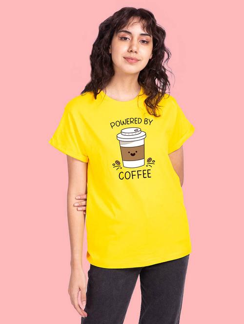 yellow chest print round neck t-shirt - 20720833 - Very Small Image - 1
