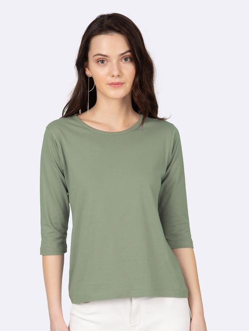 solid green round neck t-shirt - 20720889 - Very Small Image - 1