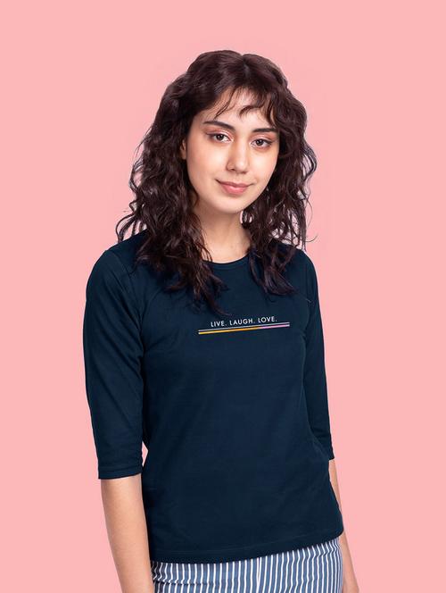 navy blue chest print round neck t-shirt - 20720895 - Very Small Image - 1