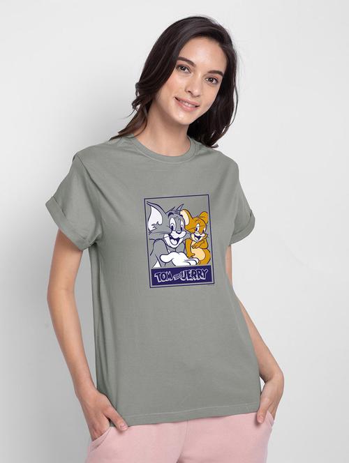 grey chest print round neck t-shirt - 20720896 - Very Small Image - 1