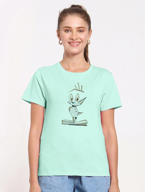 light blue front print round neck t-shirt - 20720956 - Very Small Image - 1