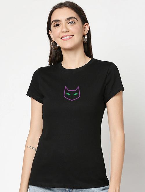 black chest print round neck t-shirt - 20720969 - Very Small Image - 1
