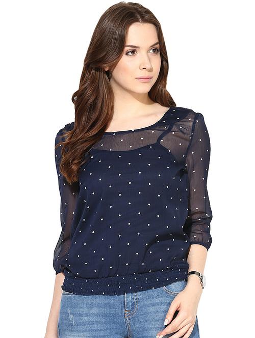 navy blue polyester polka dots top - 20720984 - Very Small Image - 1