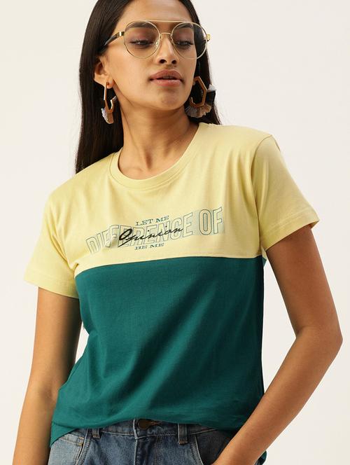 women round neck color block t-shirt - 20721045 - Very Small Image - 1