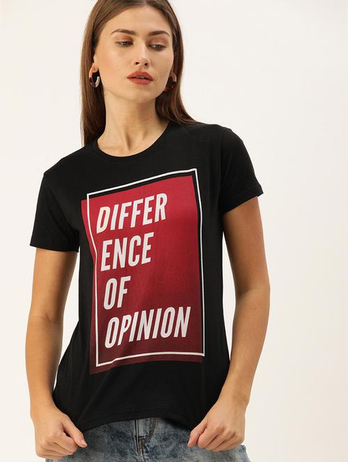 women black typographic round neck regular t-shirt - 20721070 - Very Small Image - 1