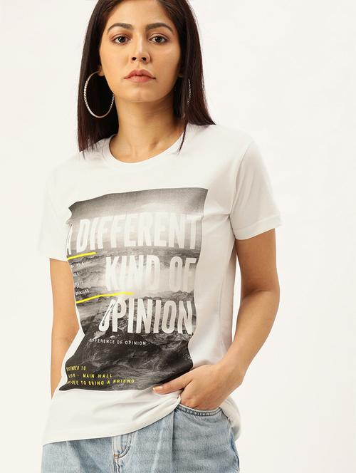 women round neck front print t-shirt - 20721123 - Very Small Image - 1