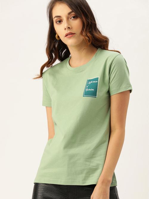 women green typographic round neck regular t-shirt - 20721134 - Very Small Image - 1