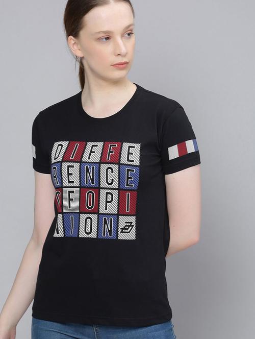 black typographic round neck t-shirt - 20721145 - Very Small Image - 1