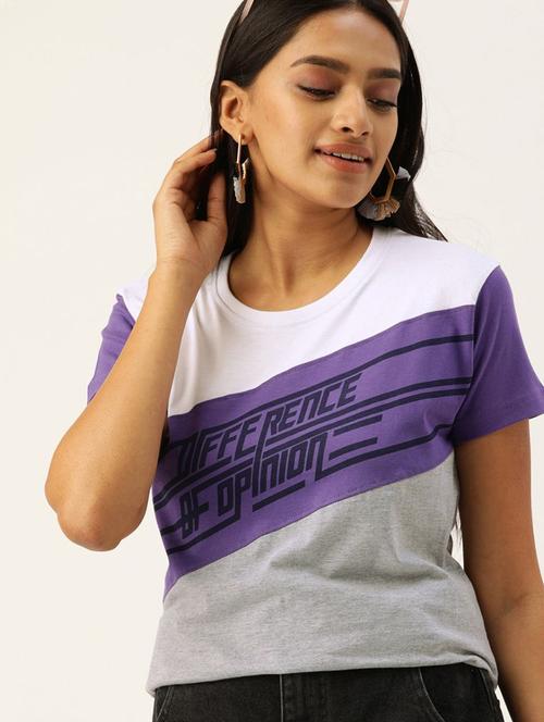 grey colorblocked detailed round neck t-shirt - 20721162 - Very Small Image - 1