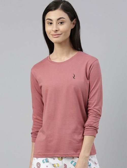 women mauve cotton plain t-shirt - 20721212 - Very Small Image - 1