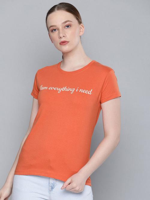 women orange typographic round neck regular t-shirt - 20721279 - Very Small Image - 1