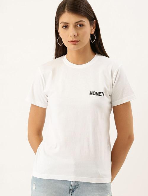 women white cotton typographic t-shirt - 20721341 - Very Small Image - 1