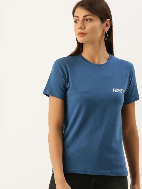 blue typographic round neck t-shirt - 20721345 - Very Small Image - 1
