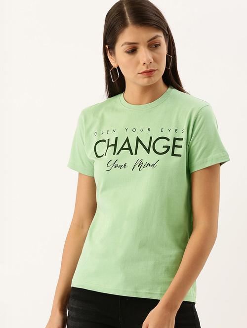 women round neck chest print t-shirt - 20721349 - Very Small Image - 1