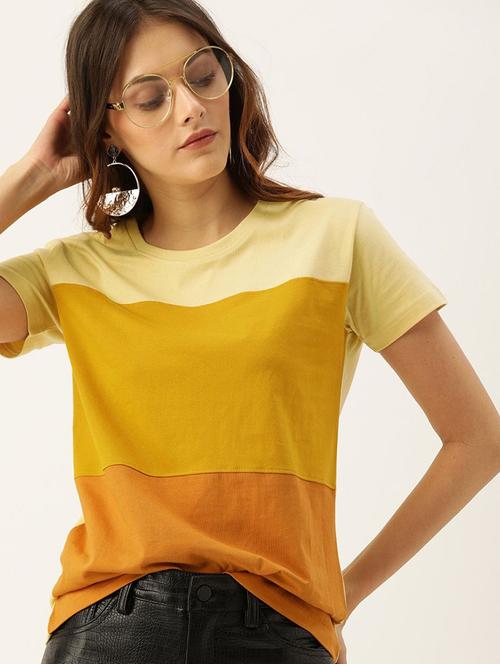 yellow colourblocked detailed round neck t-shirt - 20721364 - Very Small Image - 1