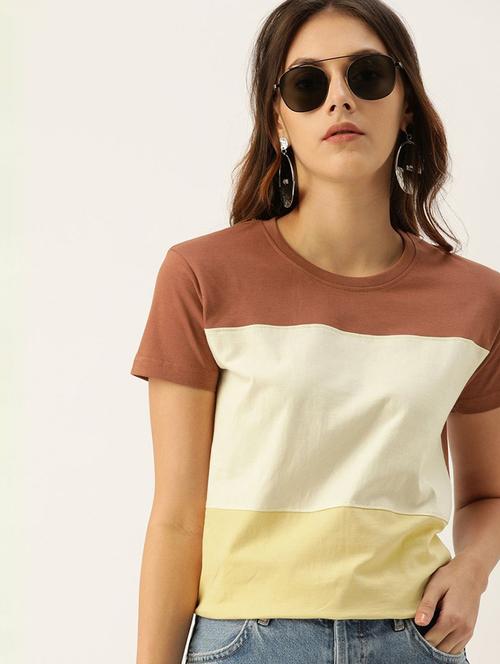 women color blocked cotton t-shirt - 20721365 - Very Small Image - 1