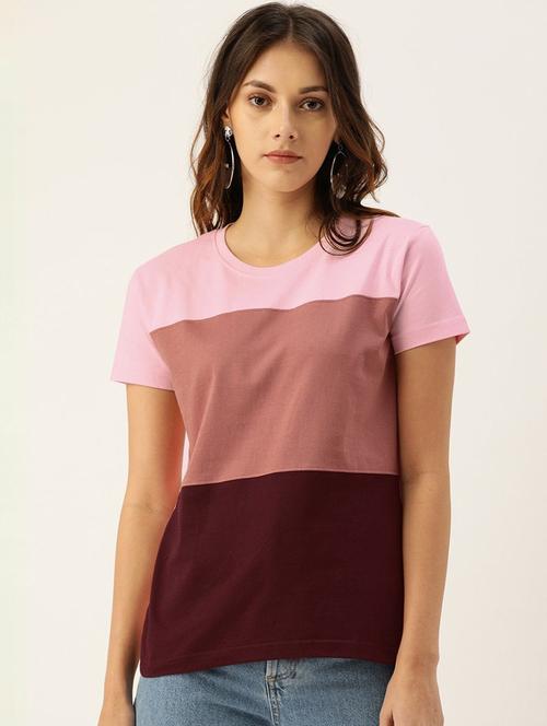 multi colored color blocked round neck t-shirt - 20721367 - Very Small Image - 1